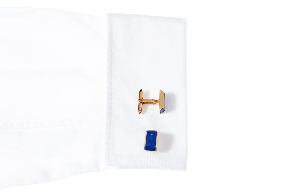 Art Deco Style Cufflinks in Gold with Natural Lapis Lazuli