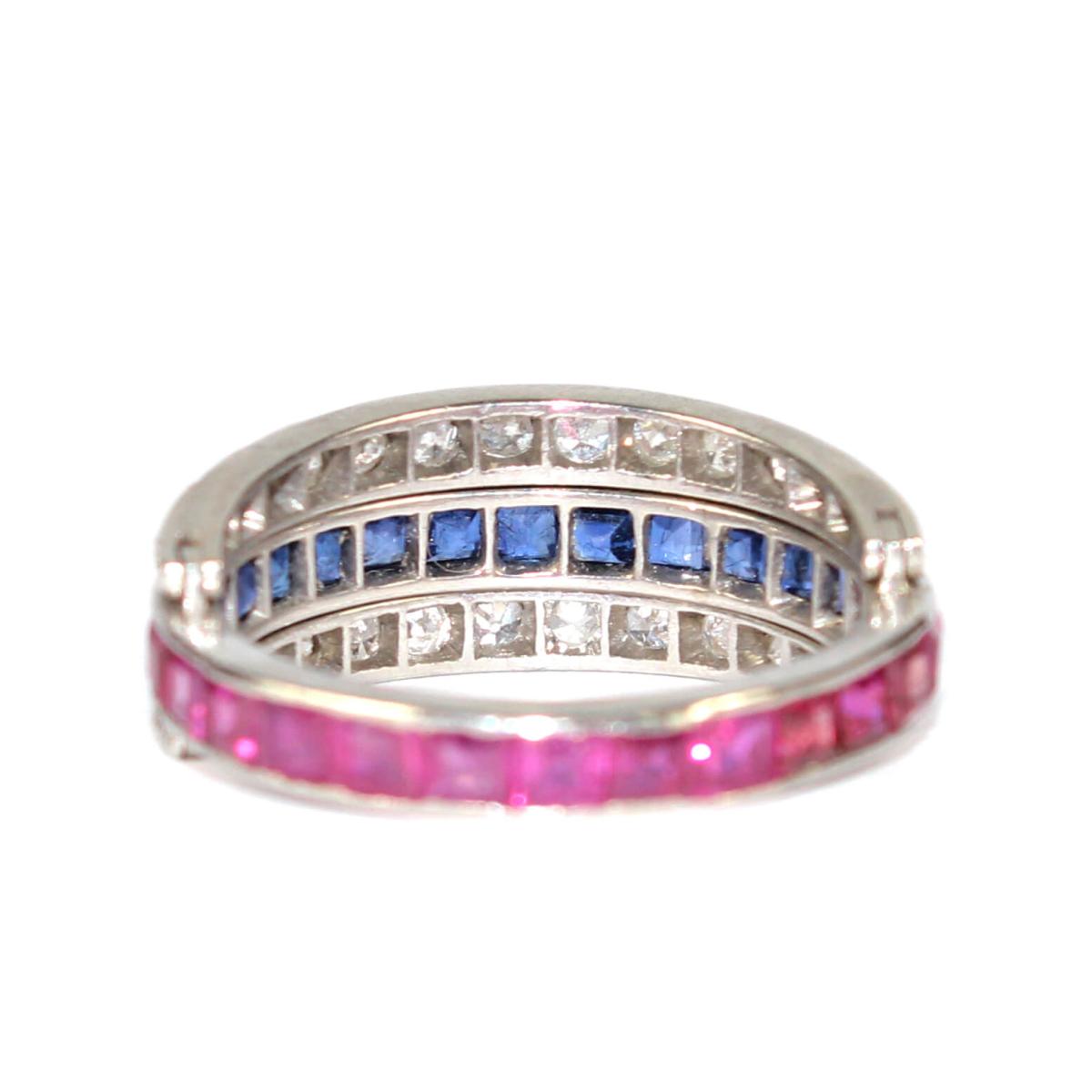 Art Deco Sapphire Ruby and Diamond Flip Eternity Ring circa 1935
