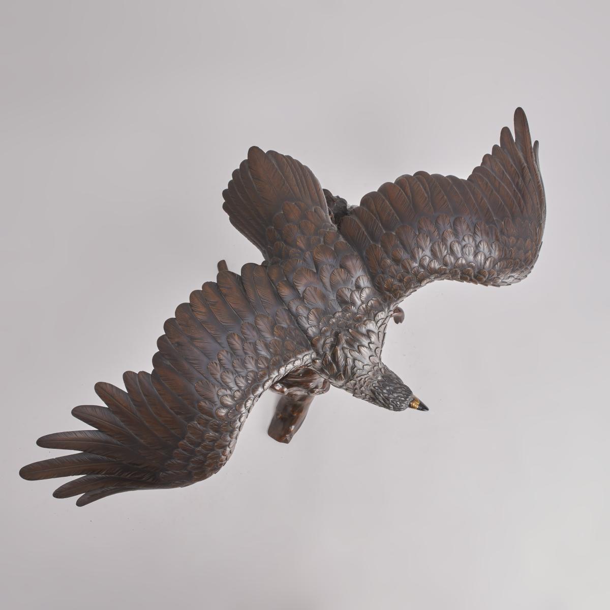 A powerful, large Japanese Bronze and multi-metal Okimono of an Eagle (Circa 1880)