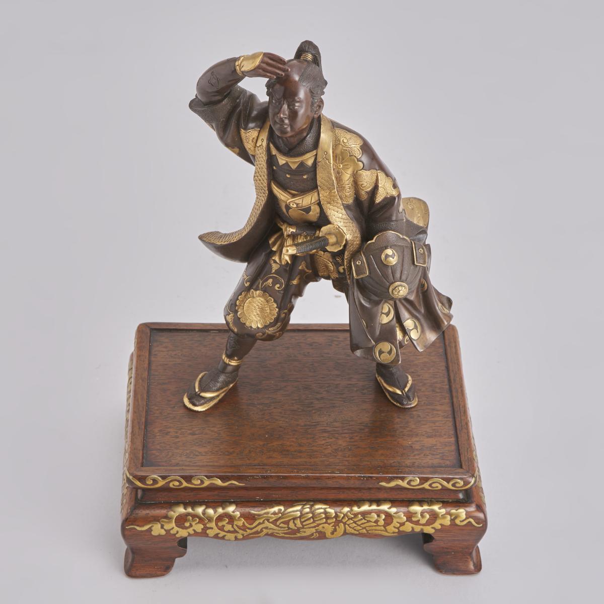 Japanese Meiji-era Bronze Okimono by Miyao and depicting a Samurai