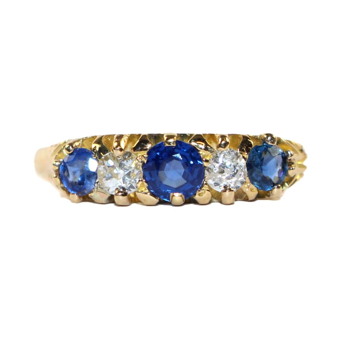 Edwardian Sapphire and Diamond 5 Stone Ring circa 1910