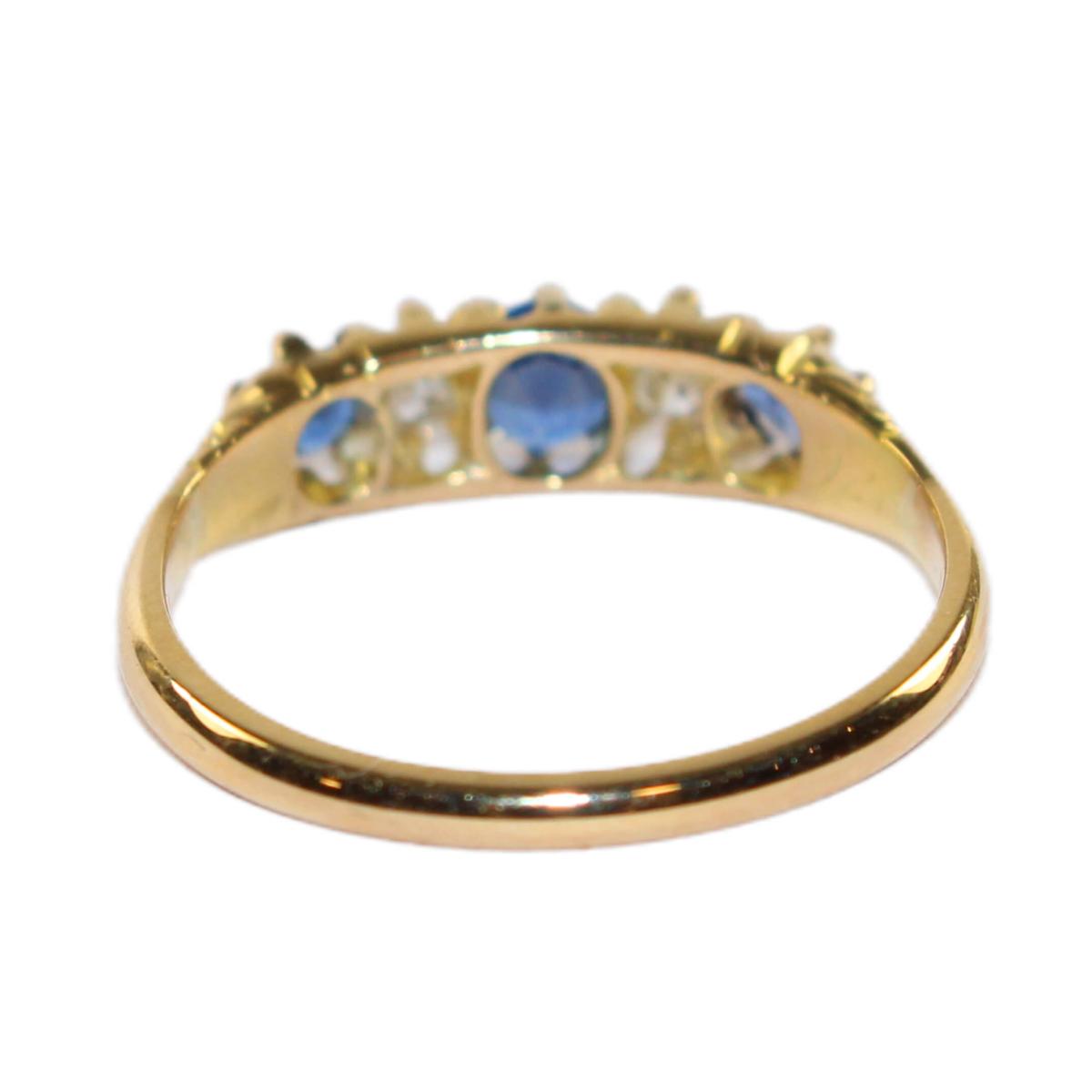 Edwardian Sapphire and Diamond 5 Stone Ring circa 1910