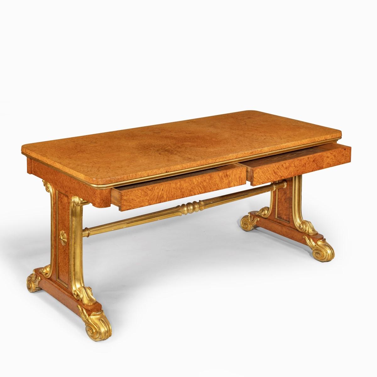 Regency amboyna and gilt library table