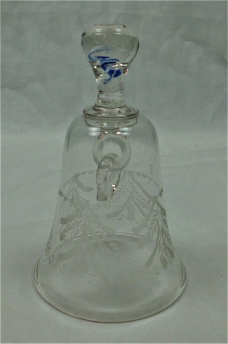 A rare glass table bell with colour twist handle, English circa 1740