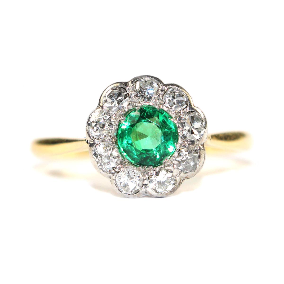 Edwardian Emerald and Diamond Cluster Ring circa 1910