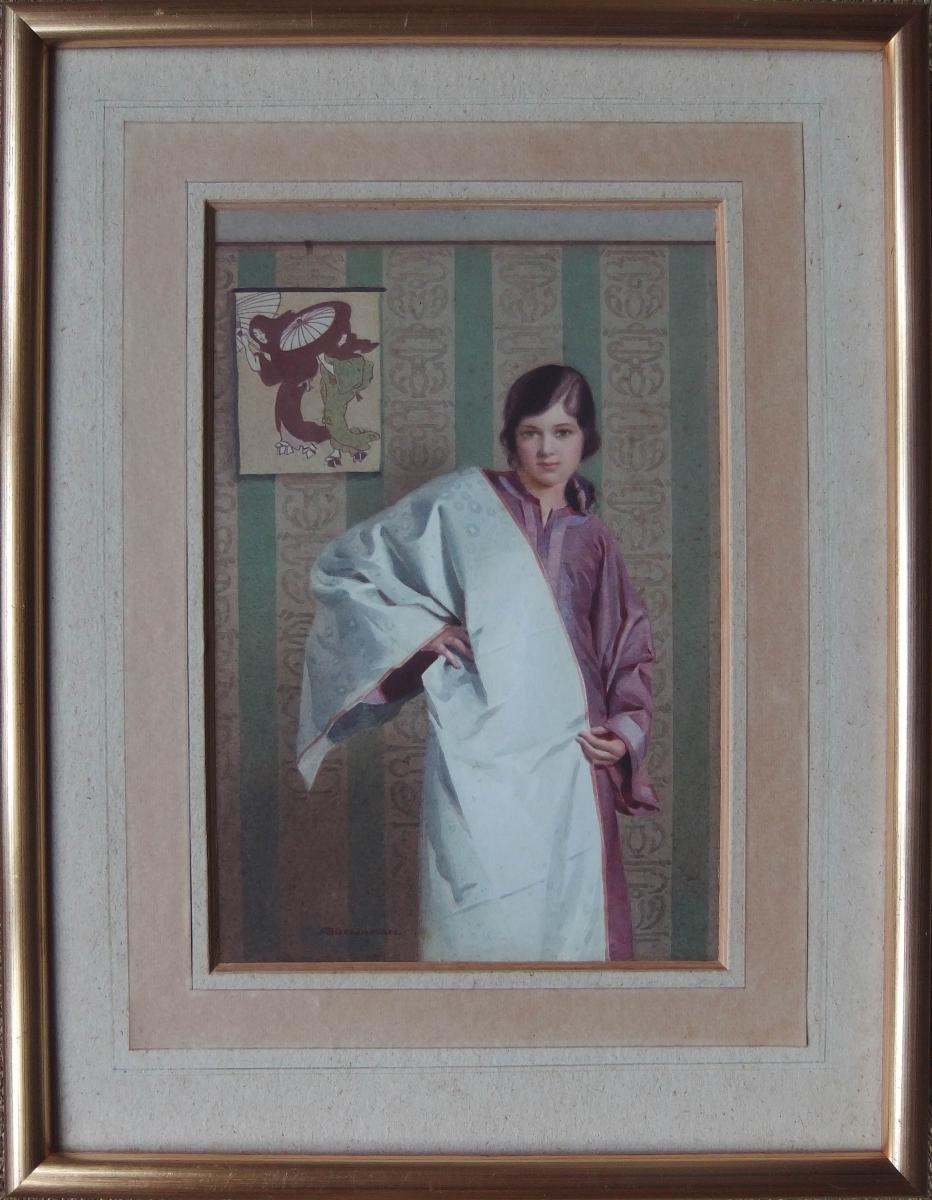 Alexander Strachan Buchanan "The White Kimono" watercolour
