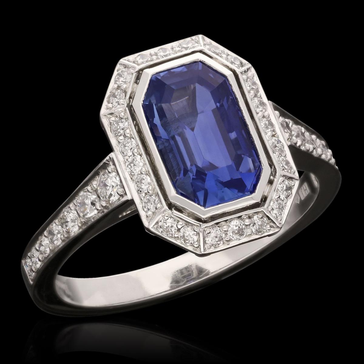 Hancocks 2.15ct Octagonal Step-Cut Sapphire And Diamond Cluster Ring Contemporary