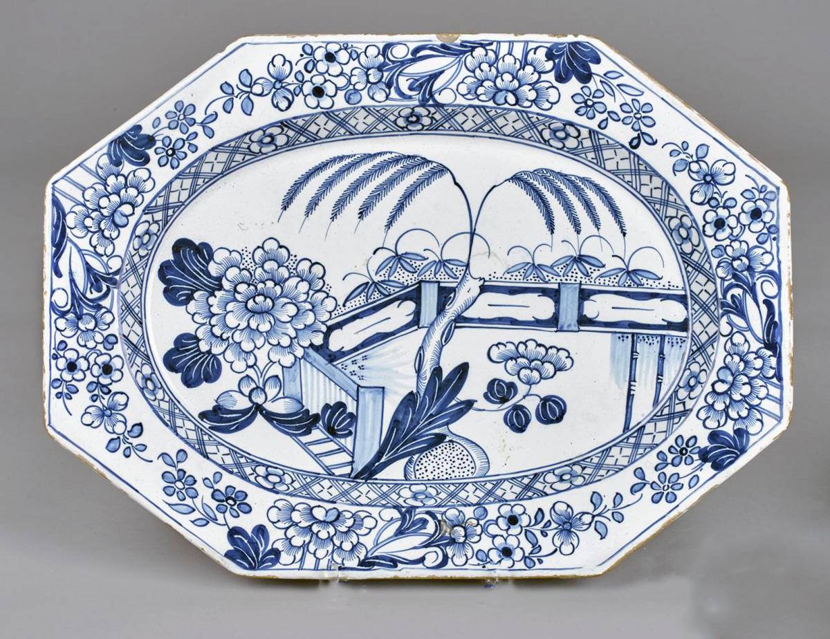 Delftware Blue & White Chinoiserie Dish, Irish (Dublin) or Liverpool, 1745-65