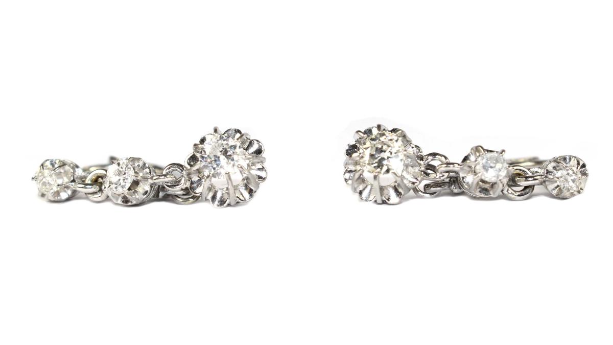 Edwardian Diamond Drop Earrings, French circa 1910