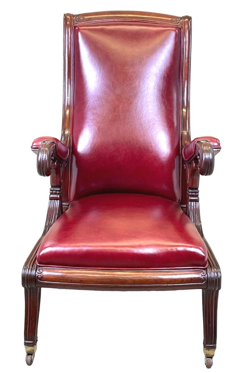 19th Century Mahogany Leather Library Chair