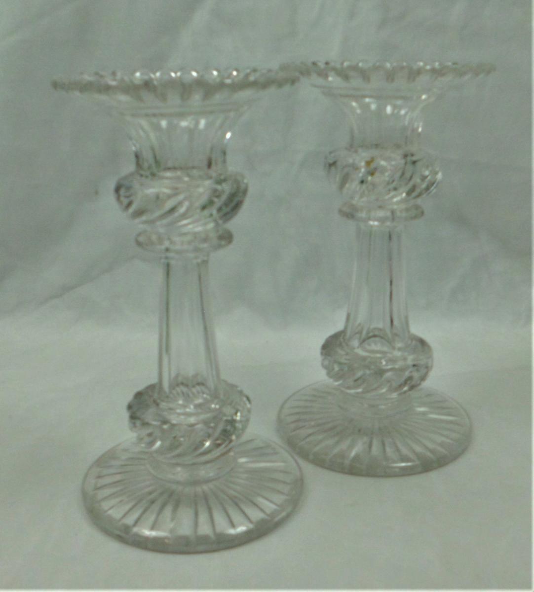 An impressive pair of crystal glass candlesticks, France circa 1830