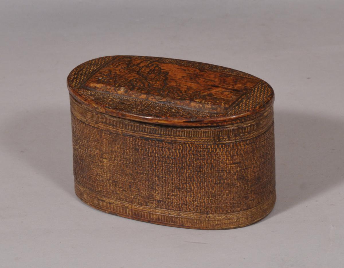 S/5122 Antique Treen 19th Century Birch Bark and Pressed Wood Tea Caddy
