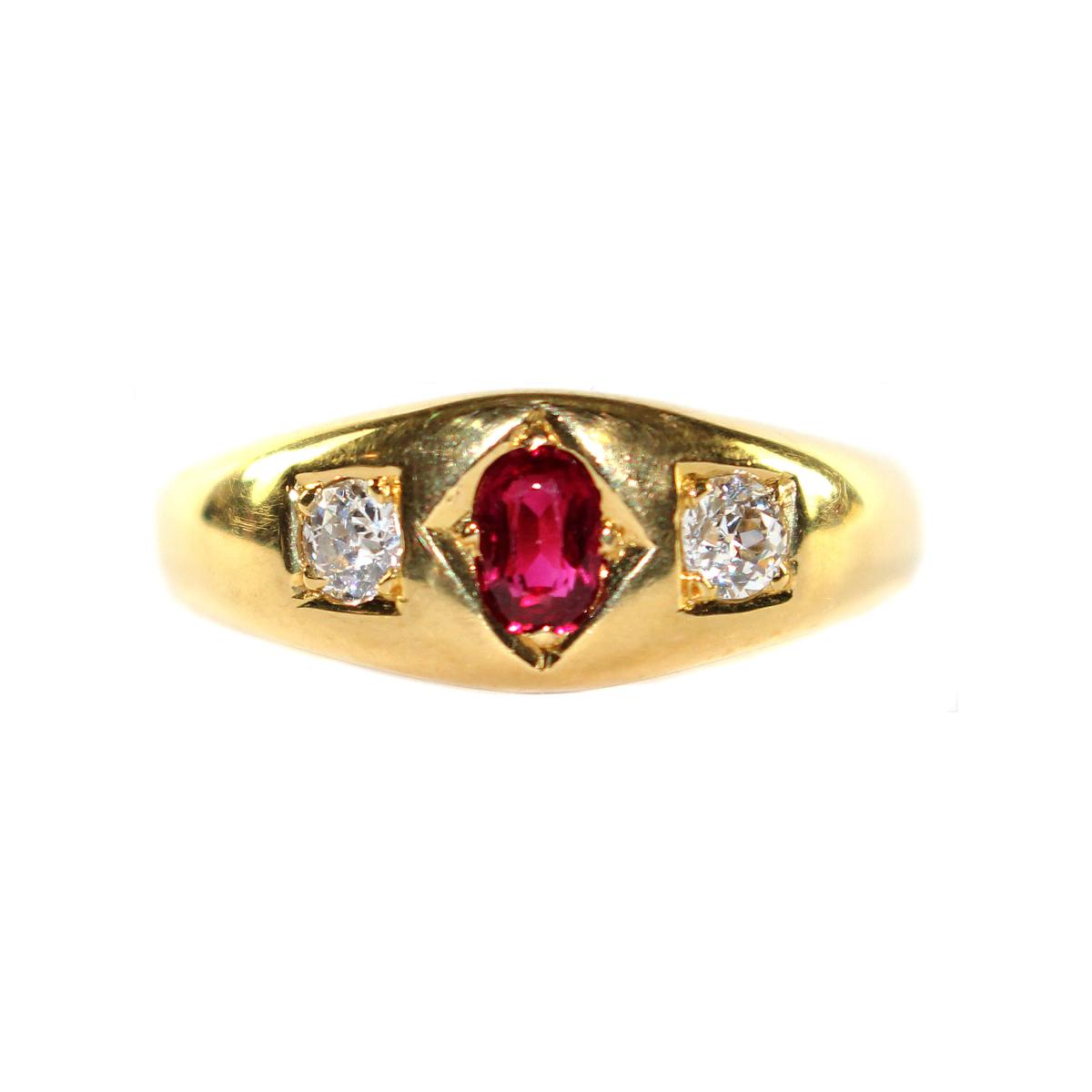 Edwardian Ruby and Diamond Gypsy Ring circa 1910