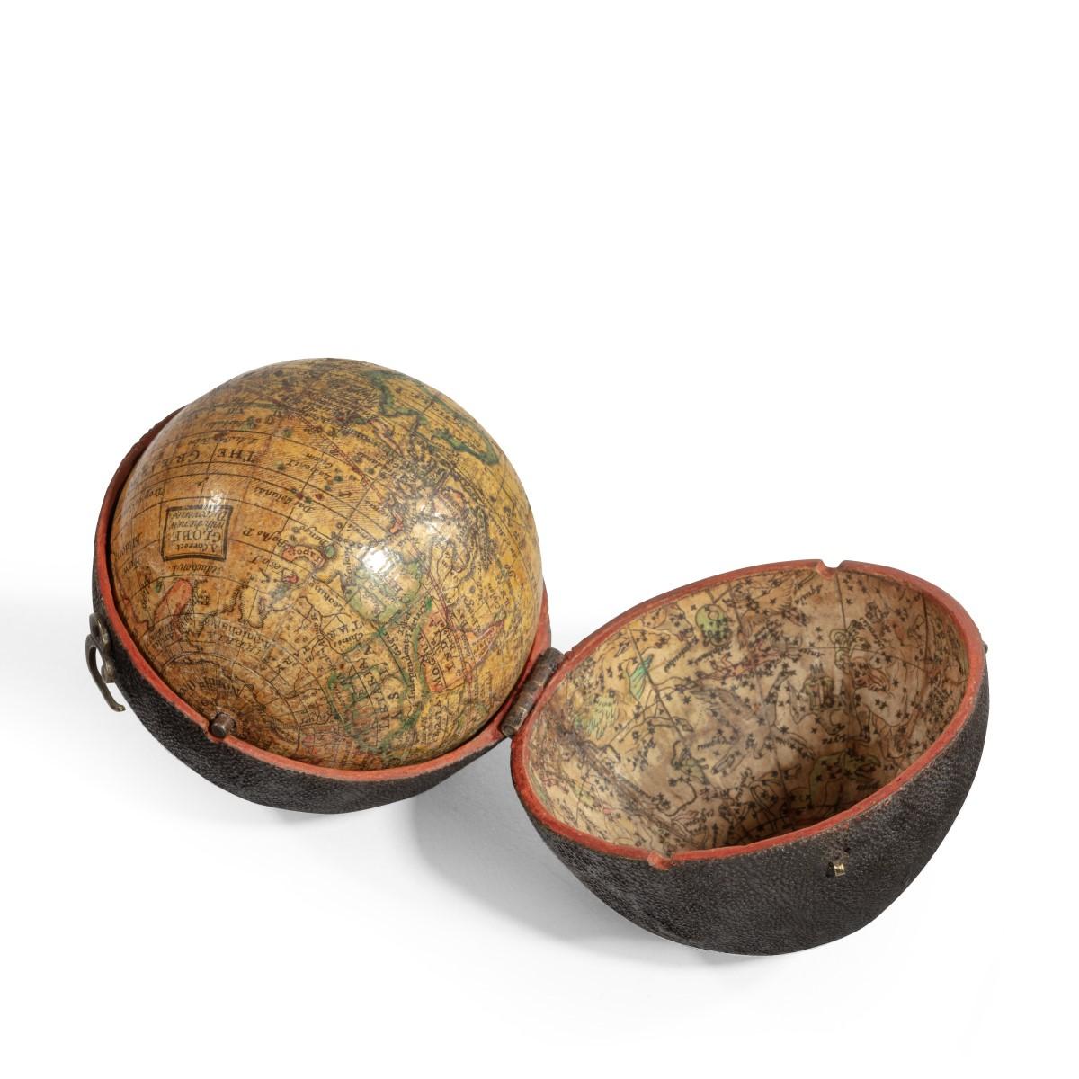 A 3 inch George III pocket globe after Herman Moll