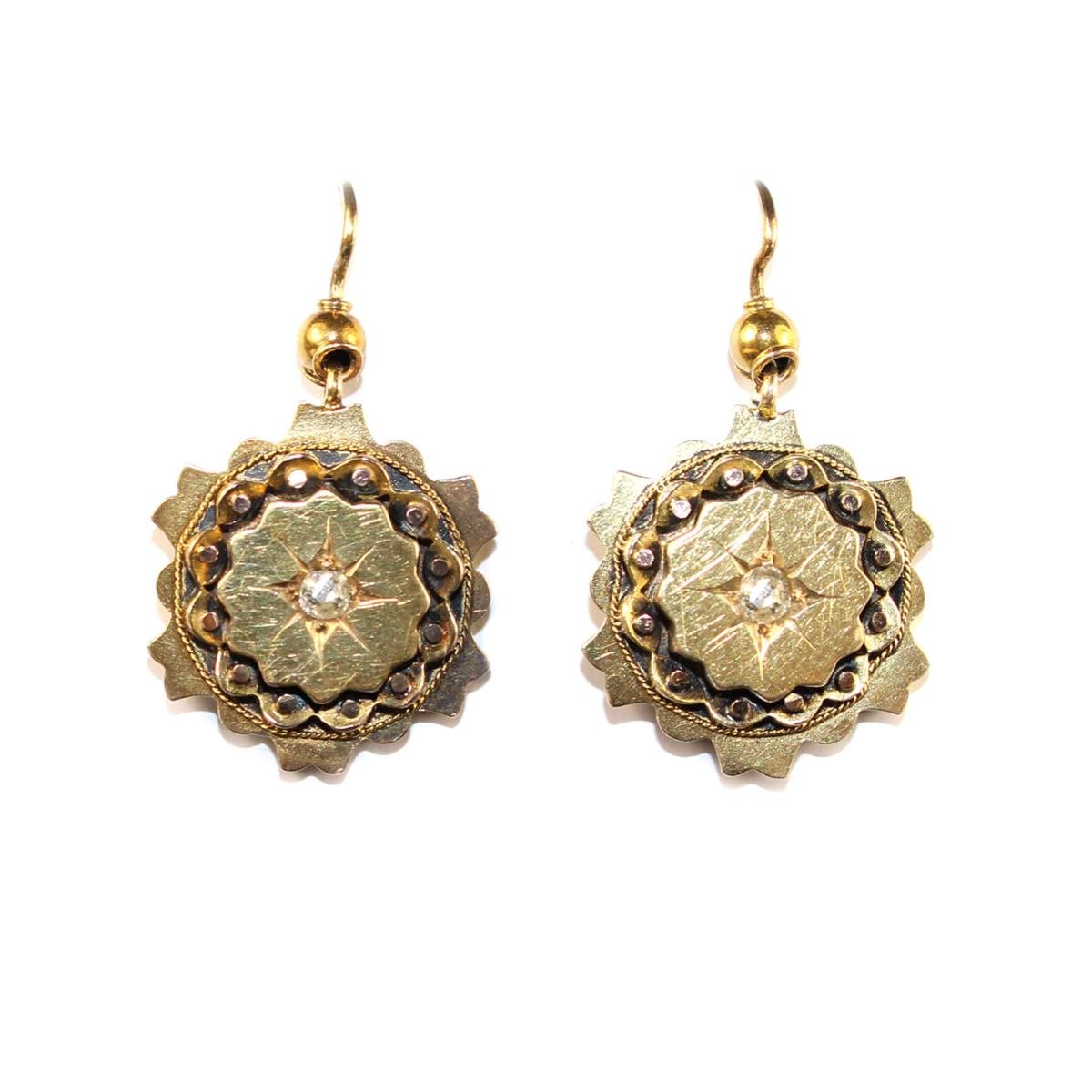Victorian Gold Diamond set Drop Earrings circa 1880