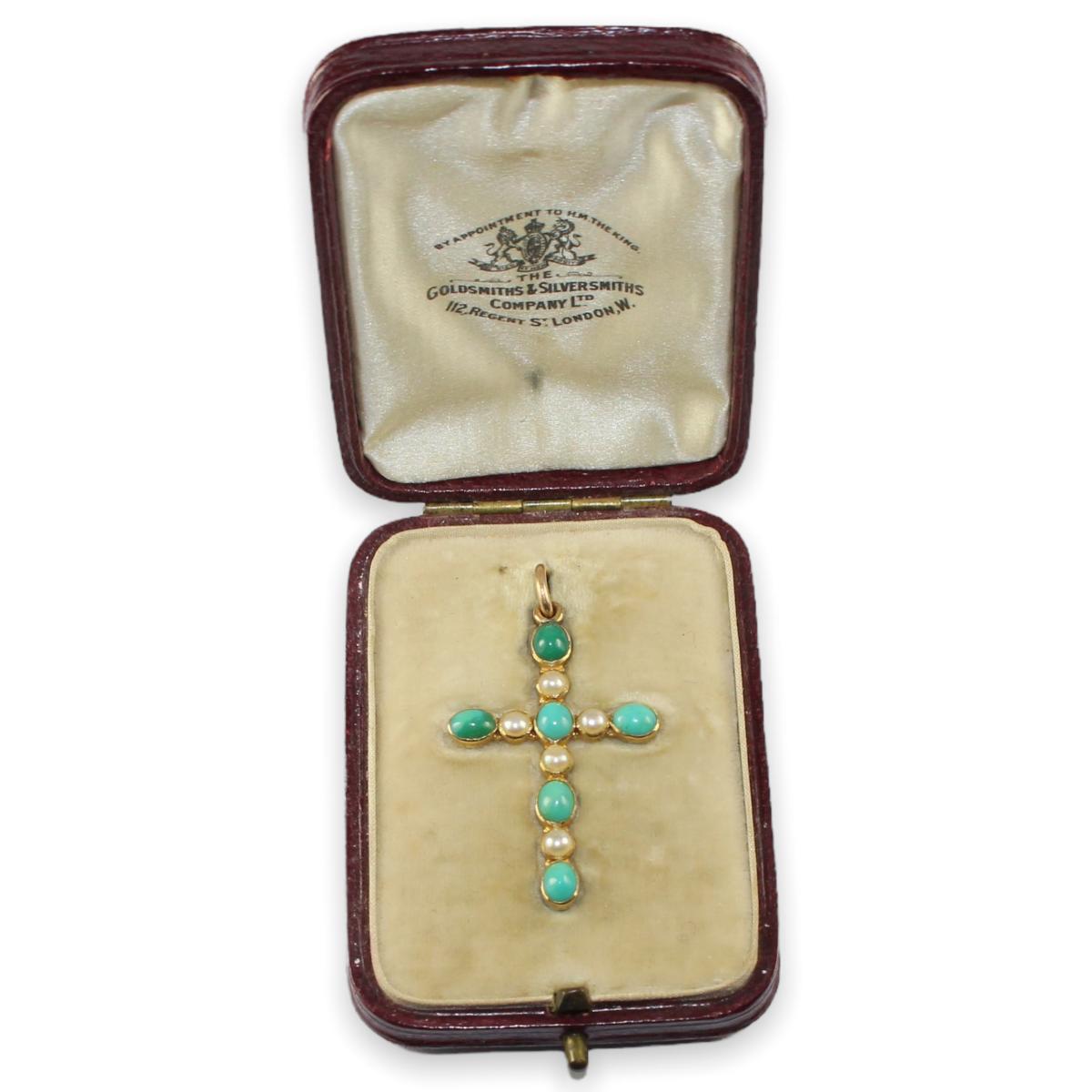 Victorian Turquoise and Pearl Cross circa 1880