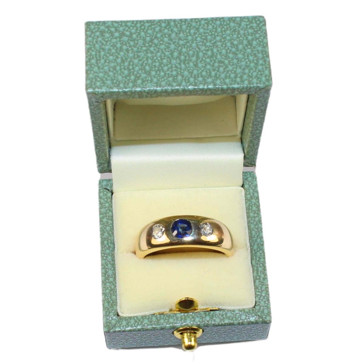 Edwardian Sapphire and Diamond Gypsy Ring circa 1919