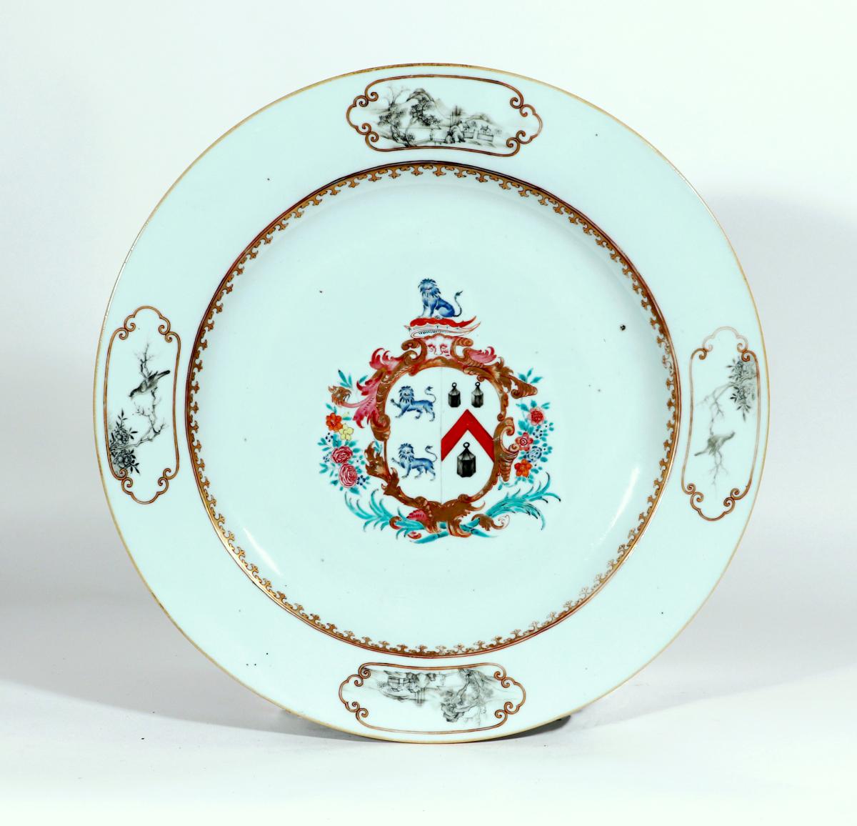 Chinese Export Porcelain Large Armorial Dish, Arms of Hanmer impaling Jennens
