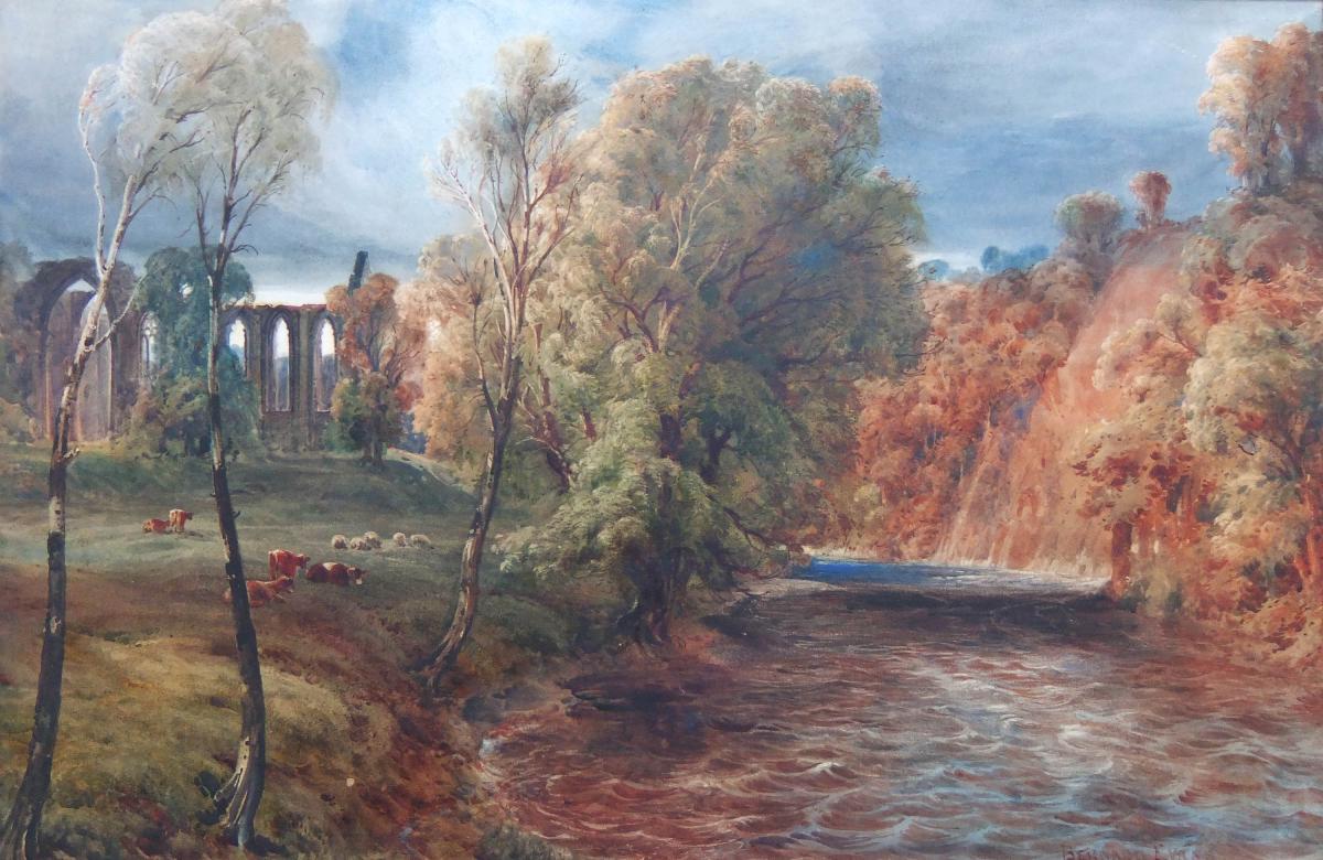 Bernard Evans Yorkshire watercolour Bolton Abbey Wharfedale landscape