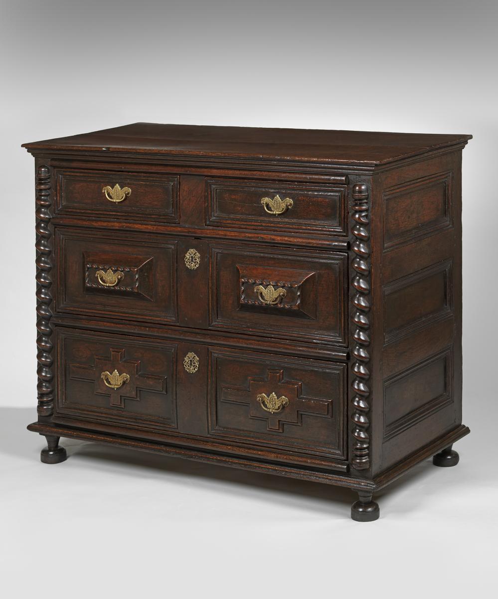 Charles II oak and walnut chest of drawers