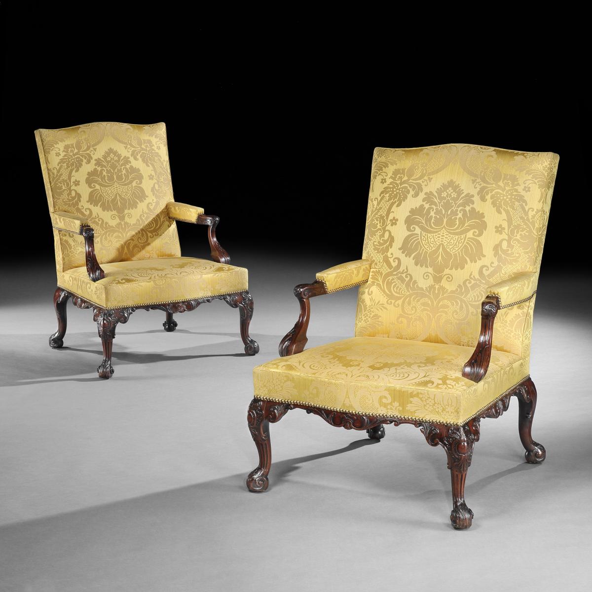 Pair of Rare Mahogany Georgian Gainsborough Library - Salon Armchairs