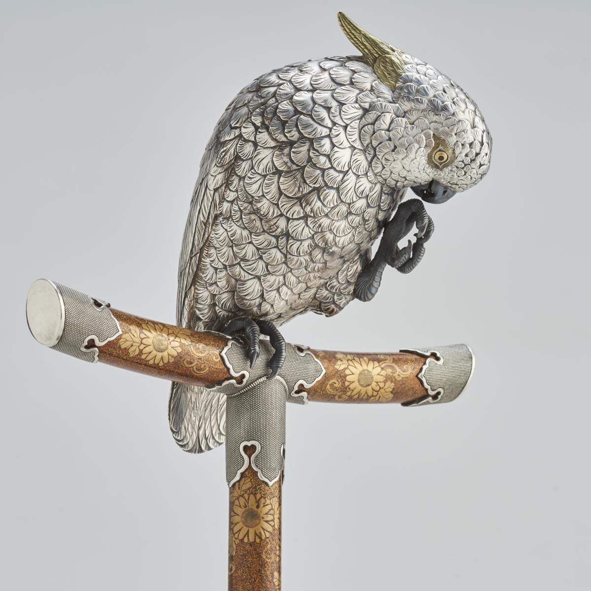 A beautiful Japanese Silver Okimono / Koro in the form of a Cockatoo (Late 19th Century)
