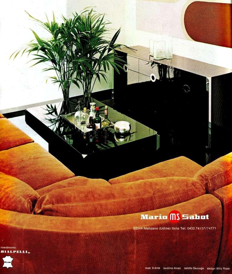 Willy Rizzo Alveo Black Lacquered Coffee Table