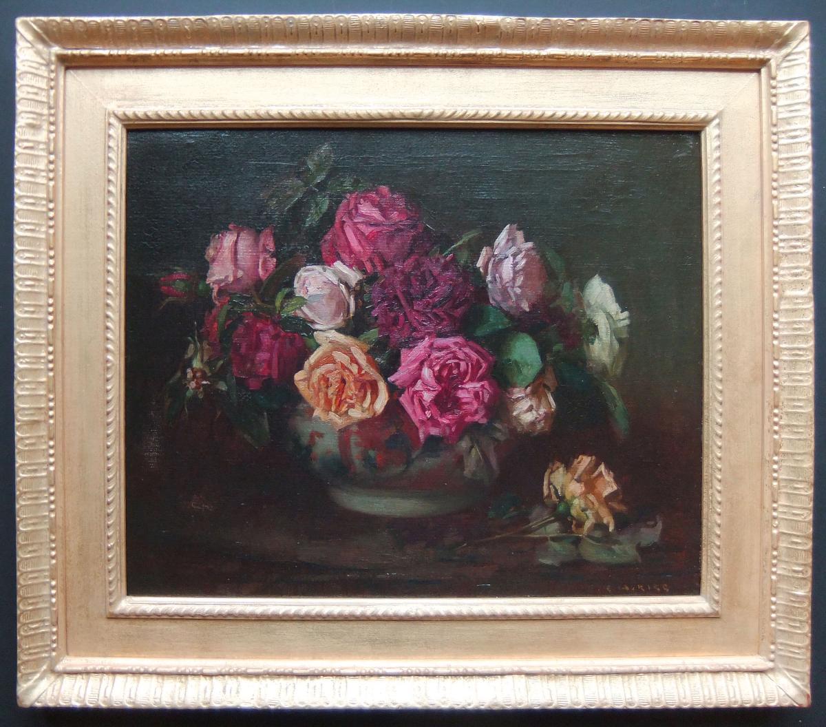 Ernest Higgins Rigg "Still Life with Roses" oil on canvas