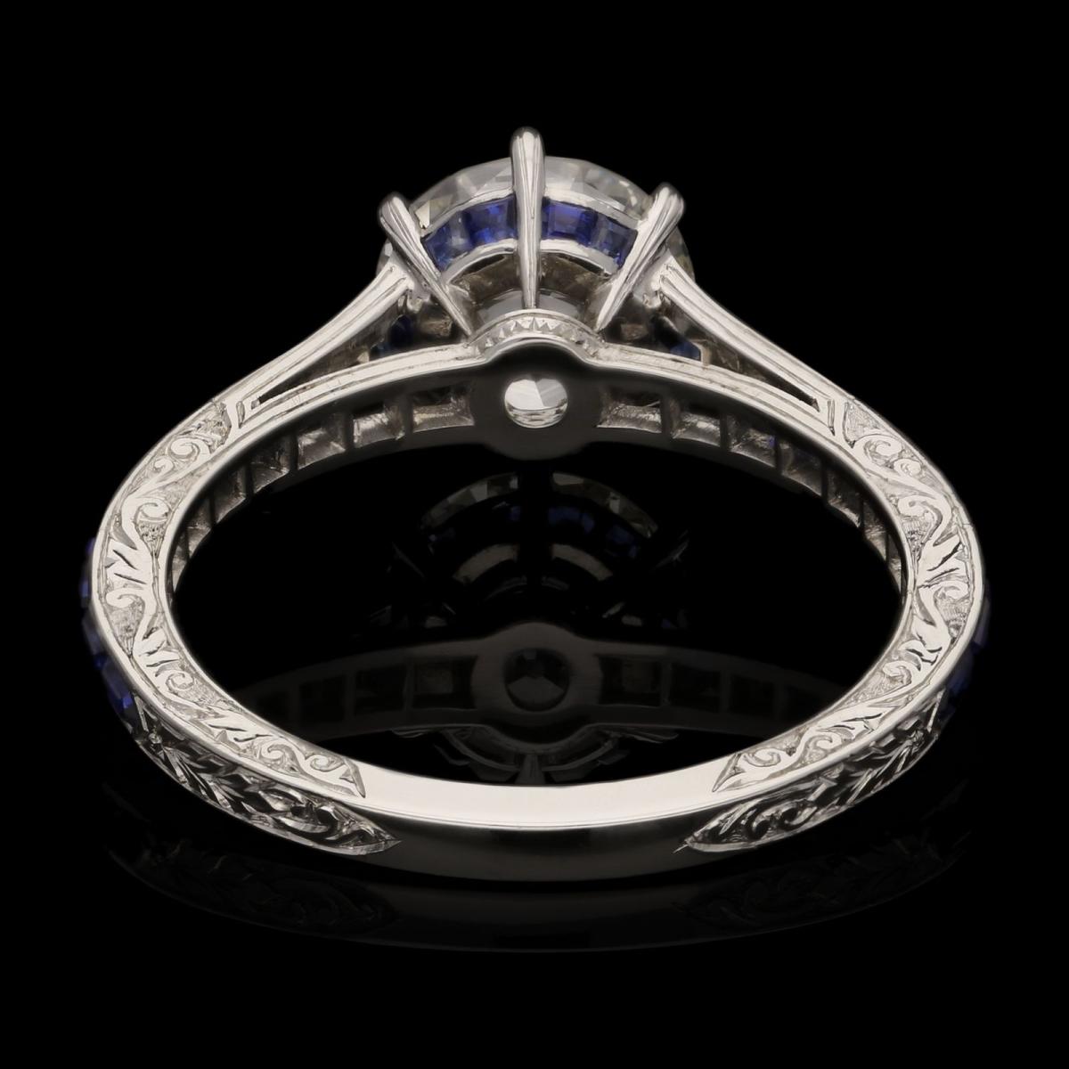 Hancocks 1.75ct Old European Brilliant Cut Diamond Ring Calibre-Cut Sapphire Band