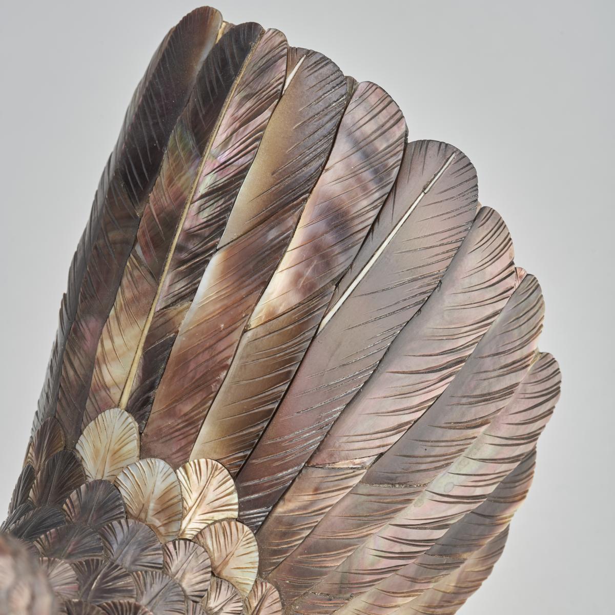 A beautiful pair of lifelike Japanese mother of pearl fantail doves (Circa 1880)