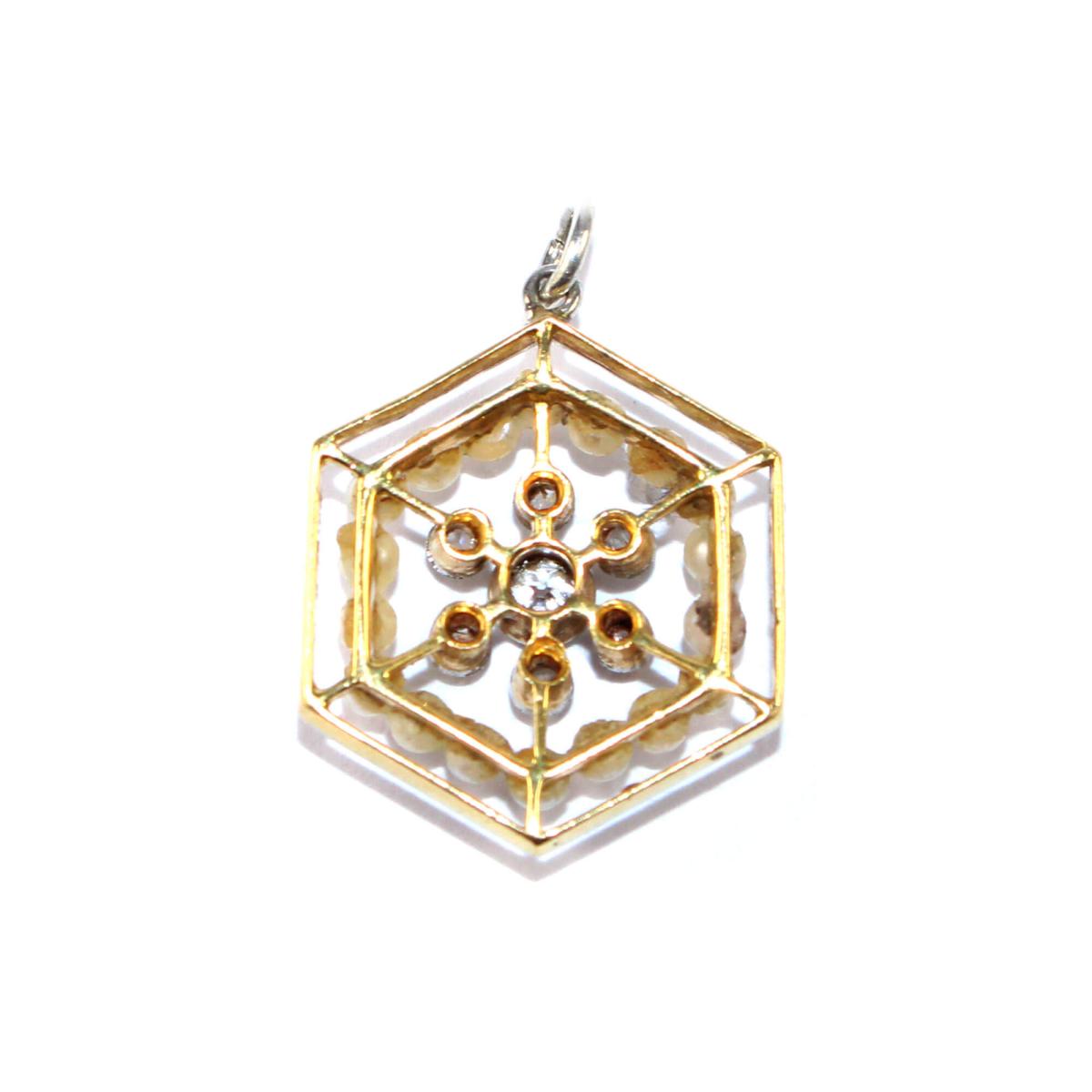 Edwardian Hexagonal Pearl and Diamond Pendant circa 1905