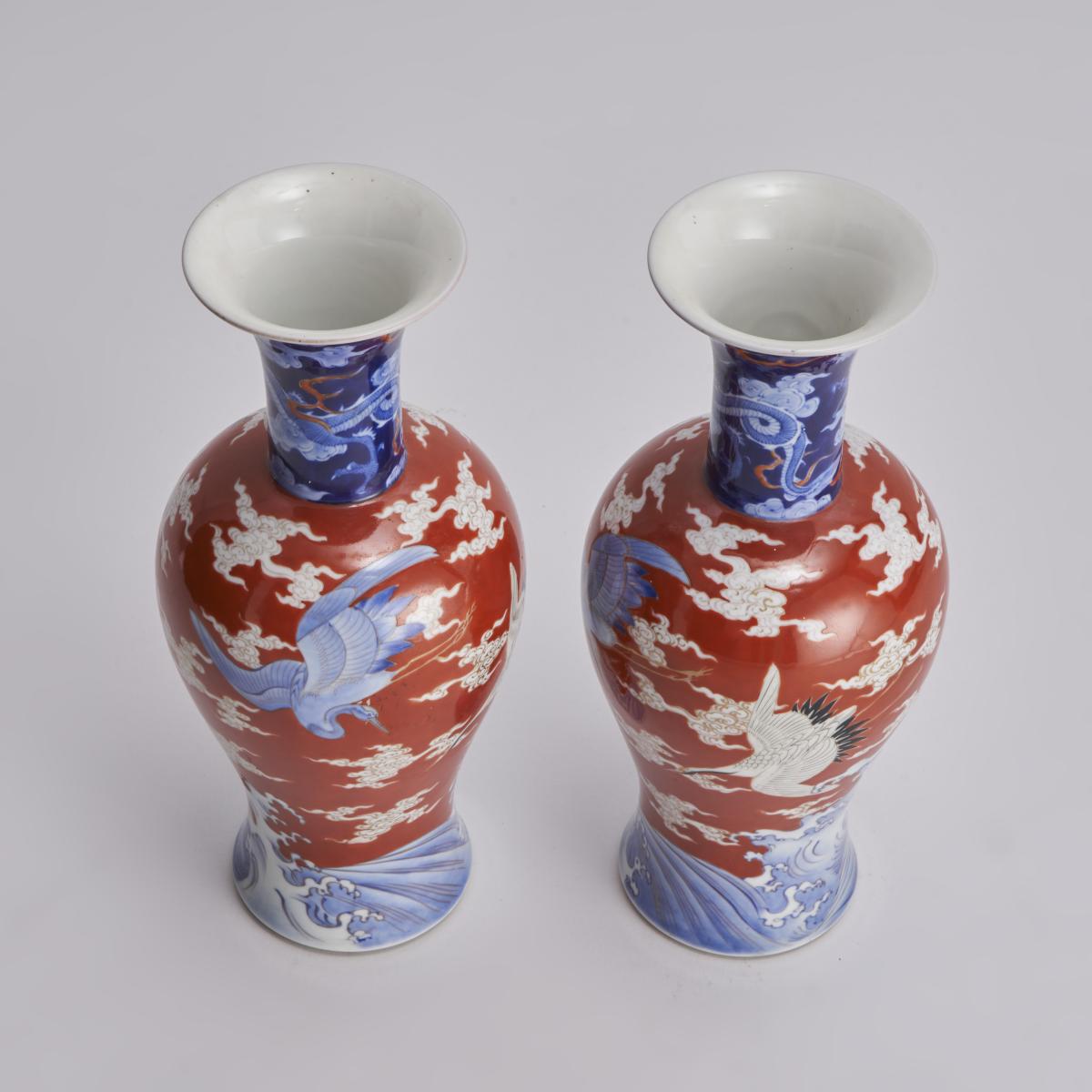 An attractive pair of Japanese, 19th Century Fukagawa porcelain vases