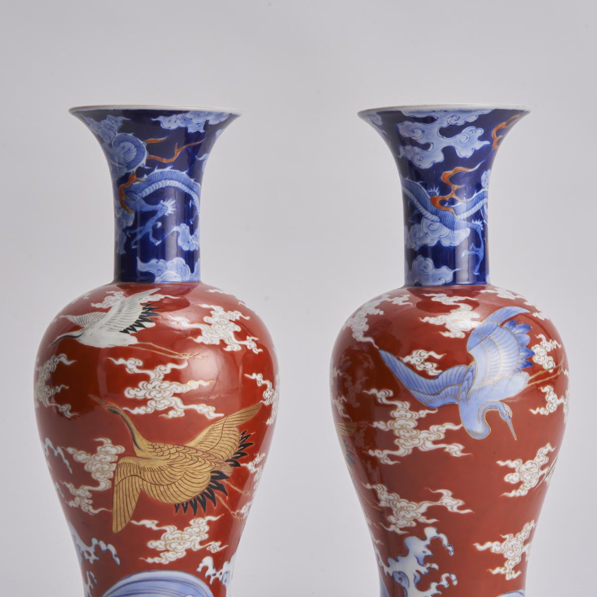 An attractive pair of Japanese, 19th Century Fukagawa porcelain vases