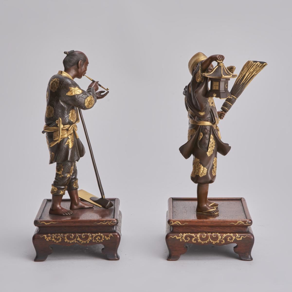 Bronze Okimono pair of figures by Miyao
