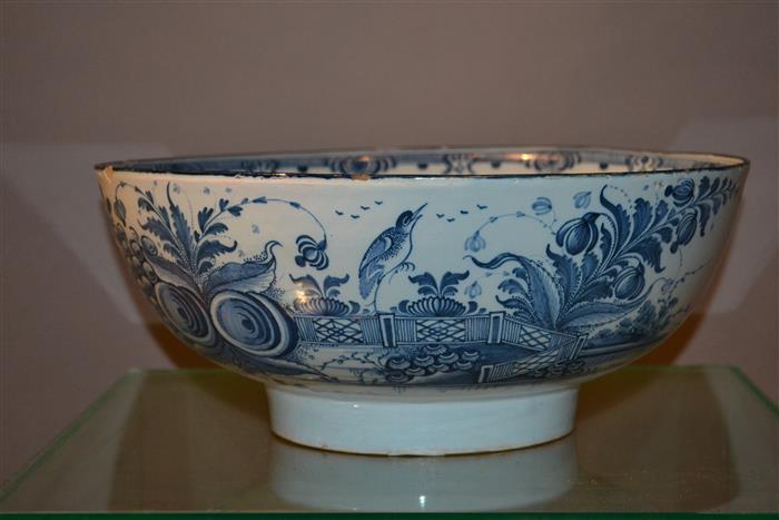Large 18th century London delft punch bowl