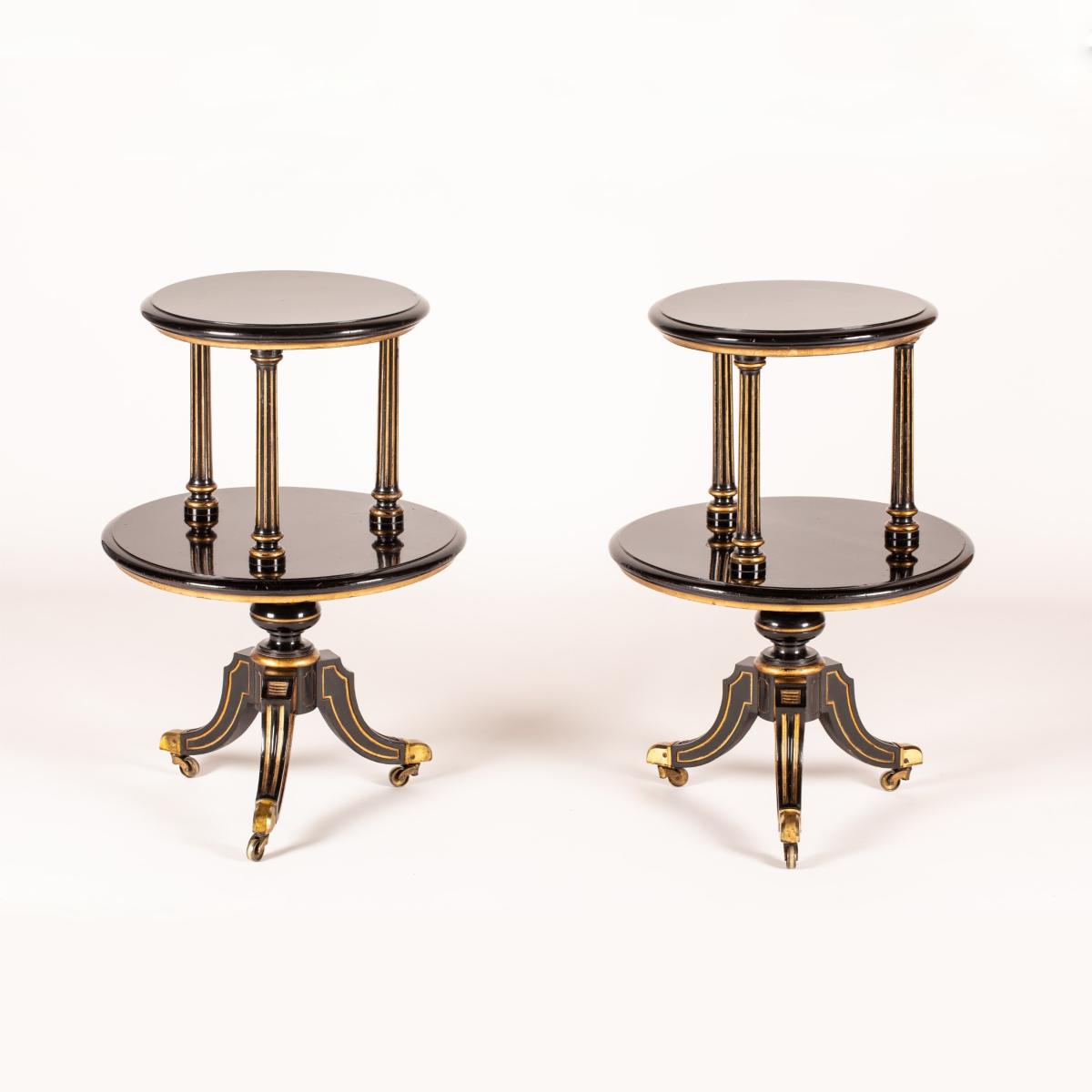 A Pair of Black Lacquered Étagères In the Early Aesthetic Manner