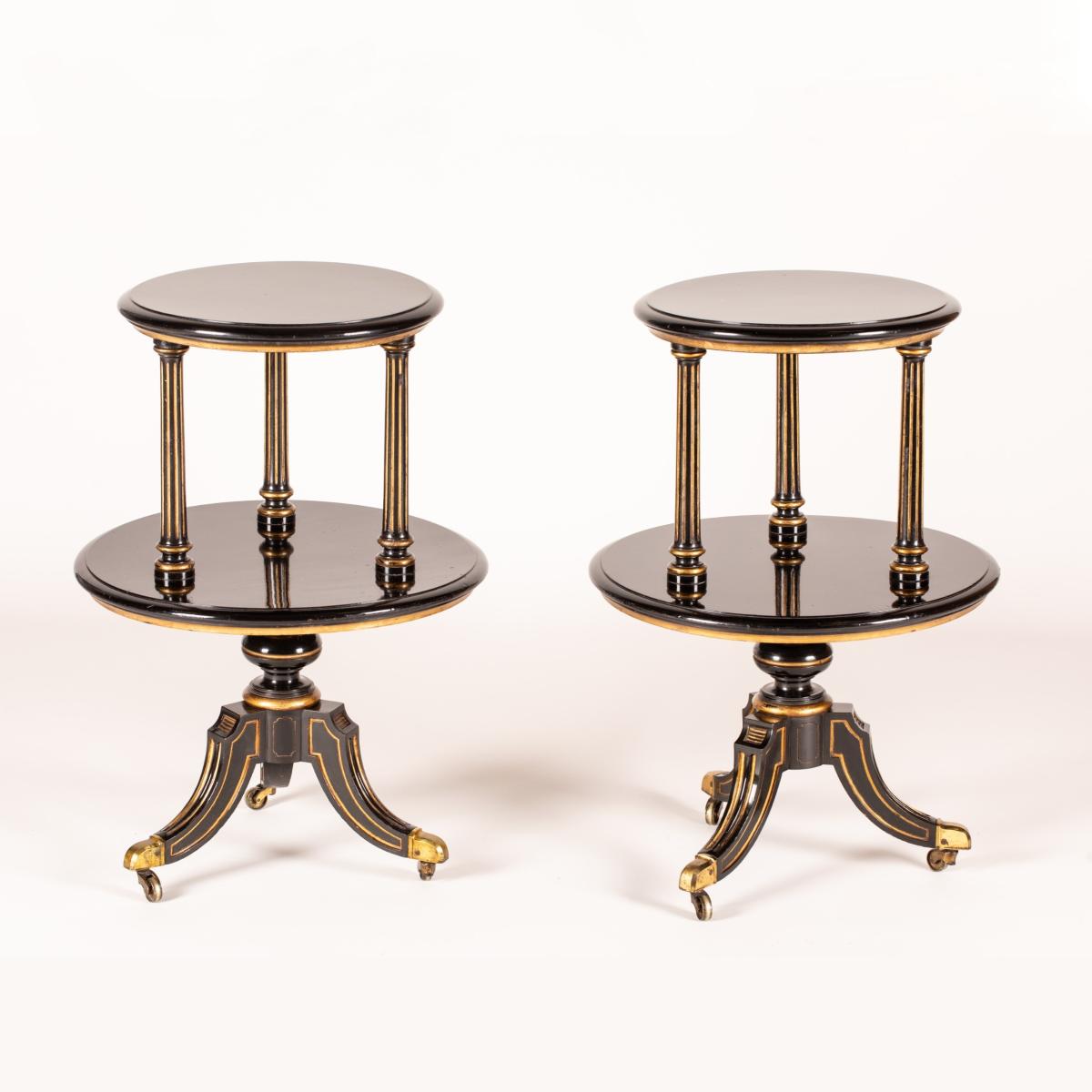 A Pair of Black Lacquered Étagères In the Early Aesthetic Manner