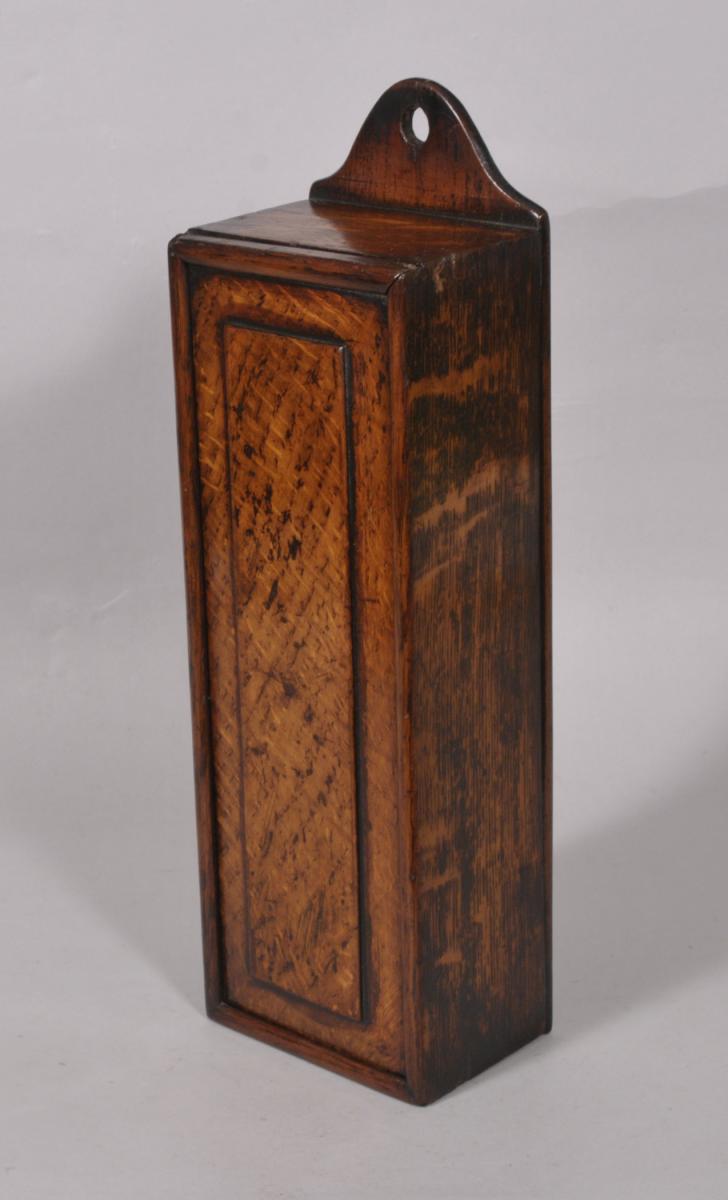S/5228 Antique Early 19th Century Oak Wall Mounted Candle Box