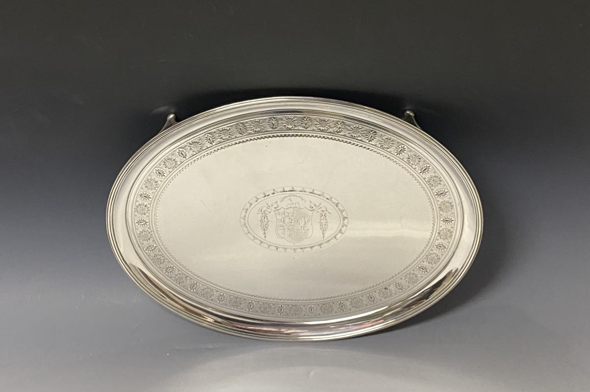 Georgian silver oval salver tray Wakelin and Garrard 1792