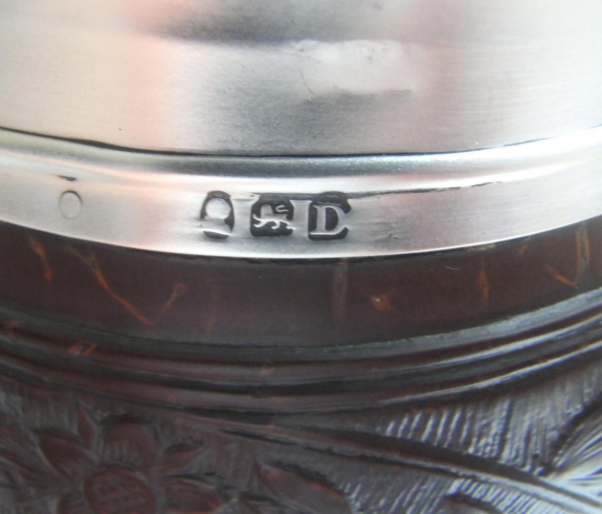 A very rare George III Silver Mounted Heraldic Coconut Cup made in London in 1799 by Phipps & Robinson