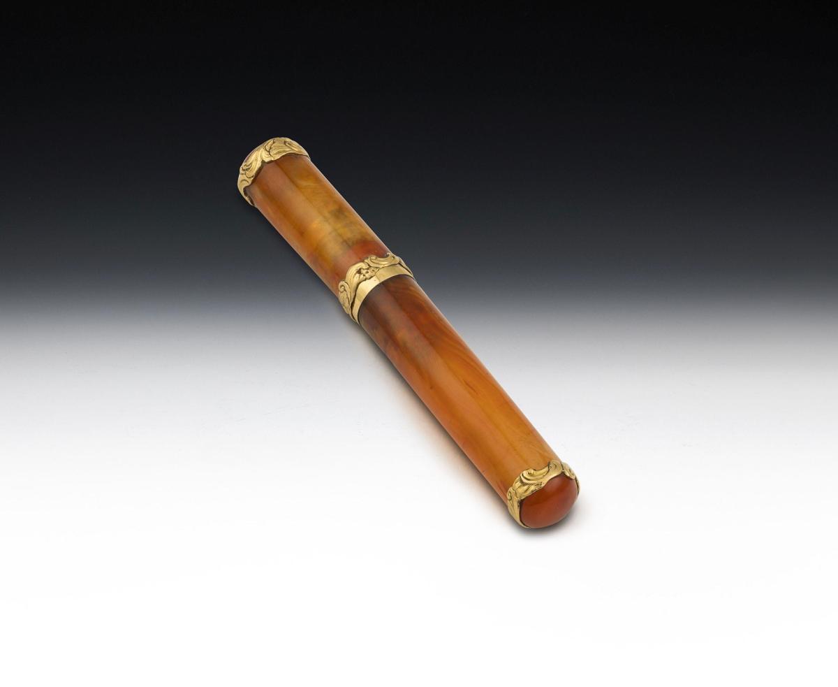 A very rare early George III Gold Mounted agate Needle or Bodkin case made, most probably in London, circa 1760