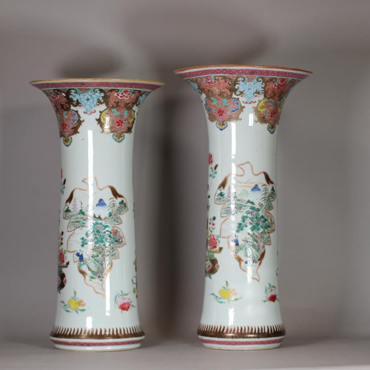 Chinese famille rose sleeve vases, alternative side of vases