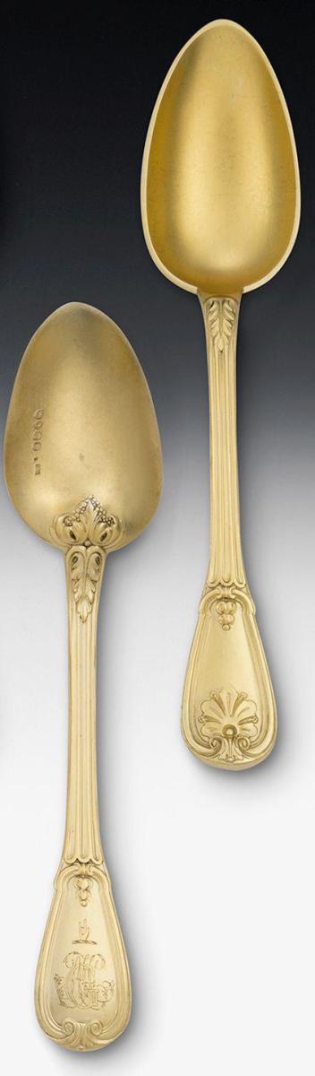 An exceptional set of twelve Silver Gilt Serving Spoons made in London in 1861 by Francis Higgins