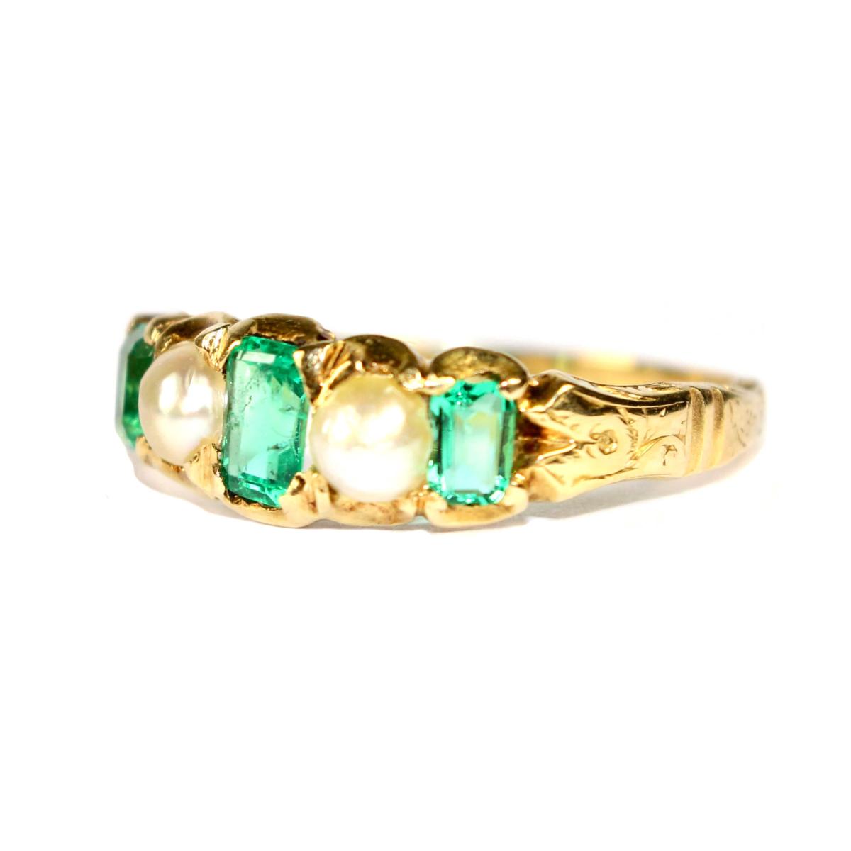 Victorian Emerald and Pearl 5 Stone Ring circa 1840 | BADA