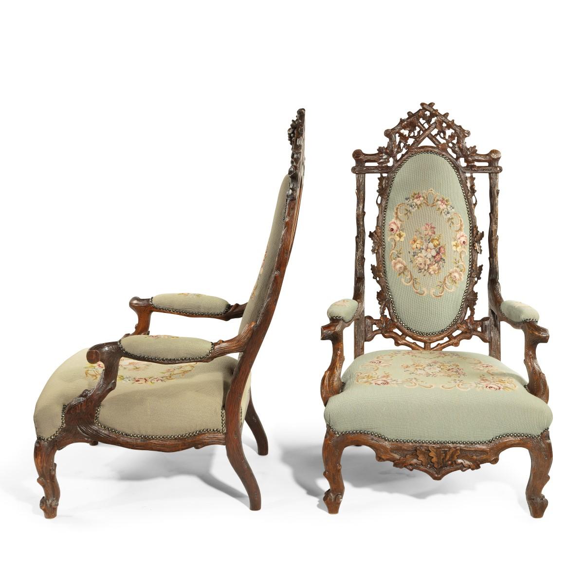 Black Forest linden wood arm chairs