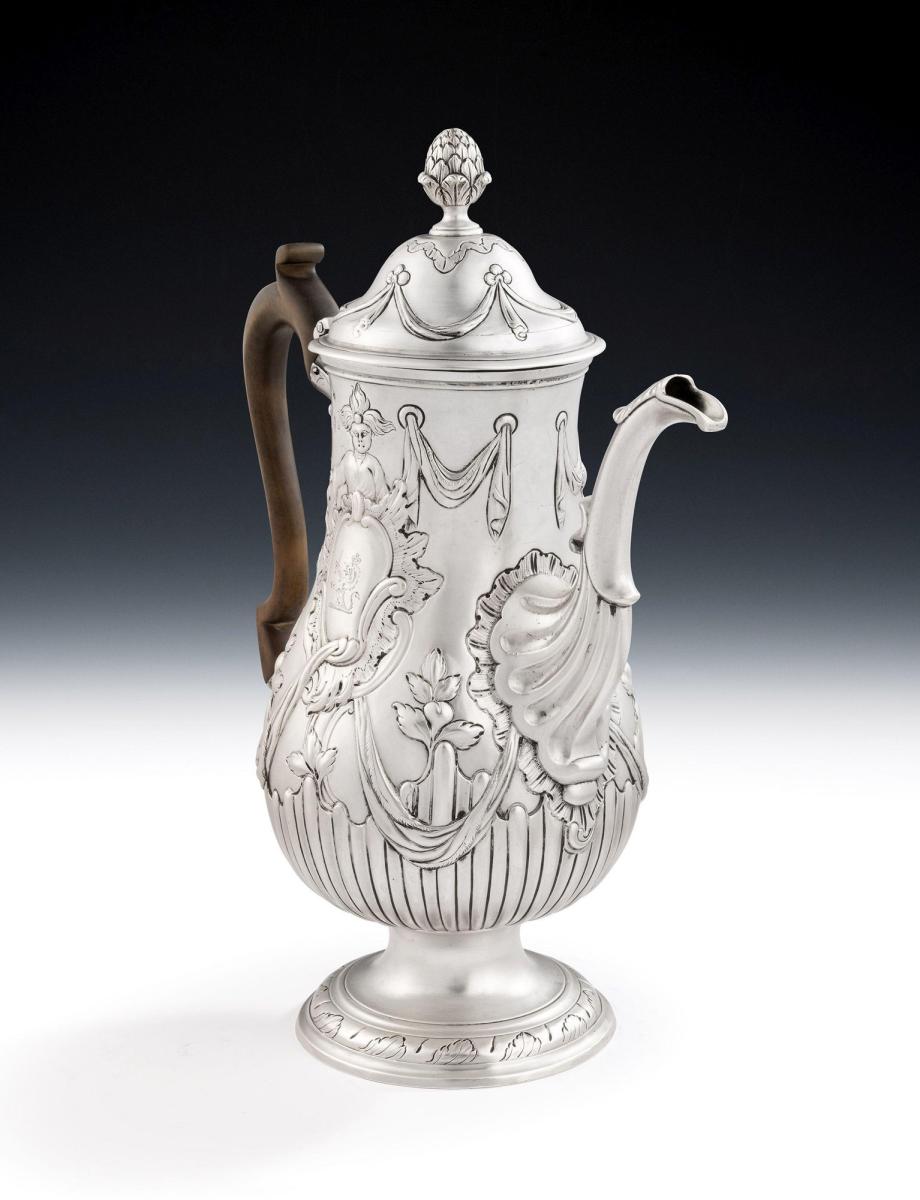 An exceptional and very rare George III Rococo Revival Coffee Pot made in Dublin in 1774 by Matthew West