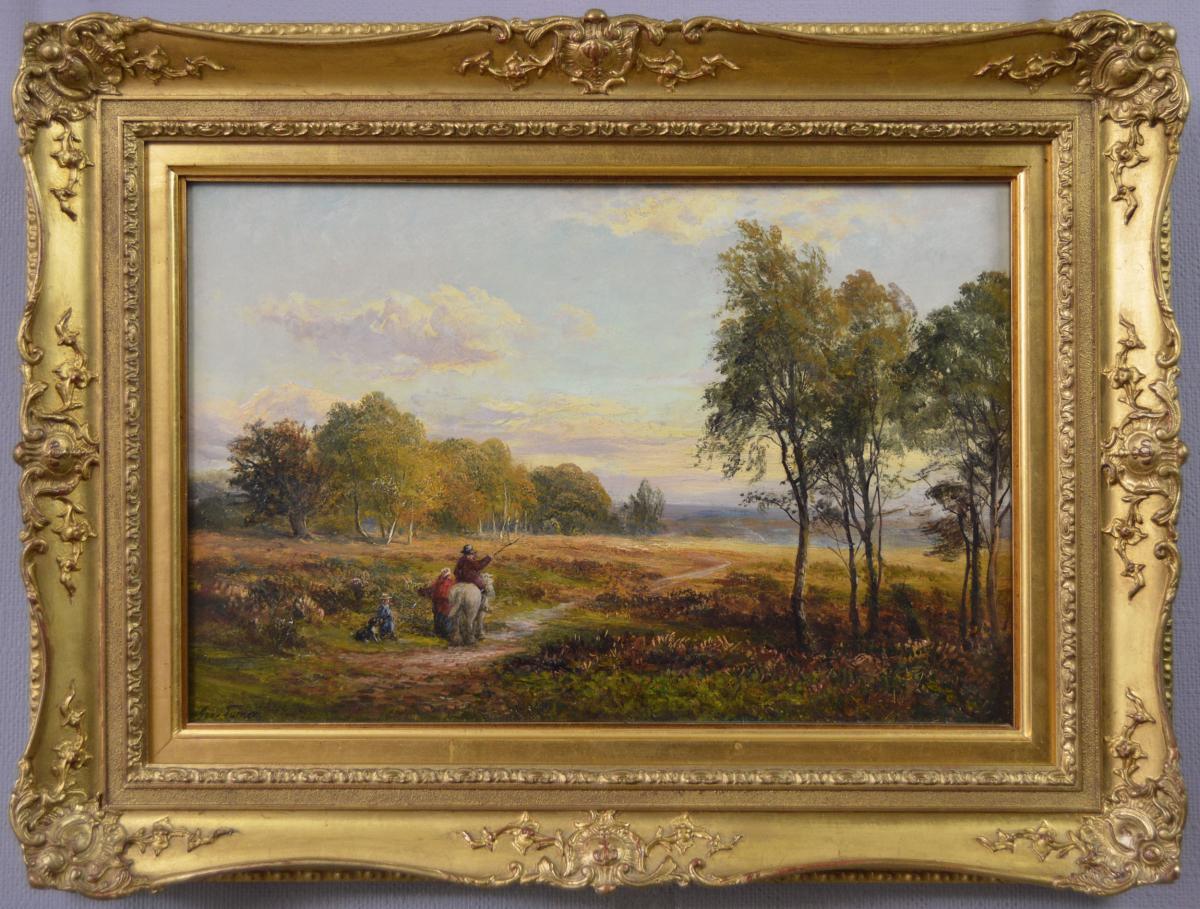 Landscape oil painting of figures near Sherwood Forest by George Turner