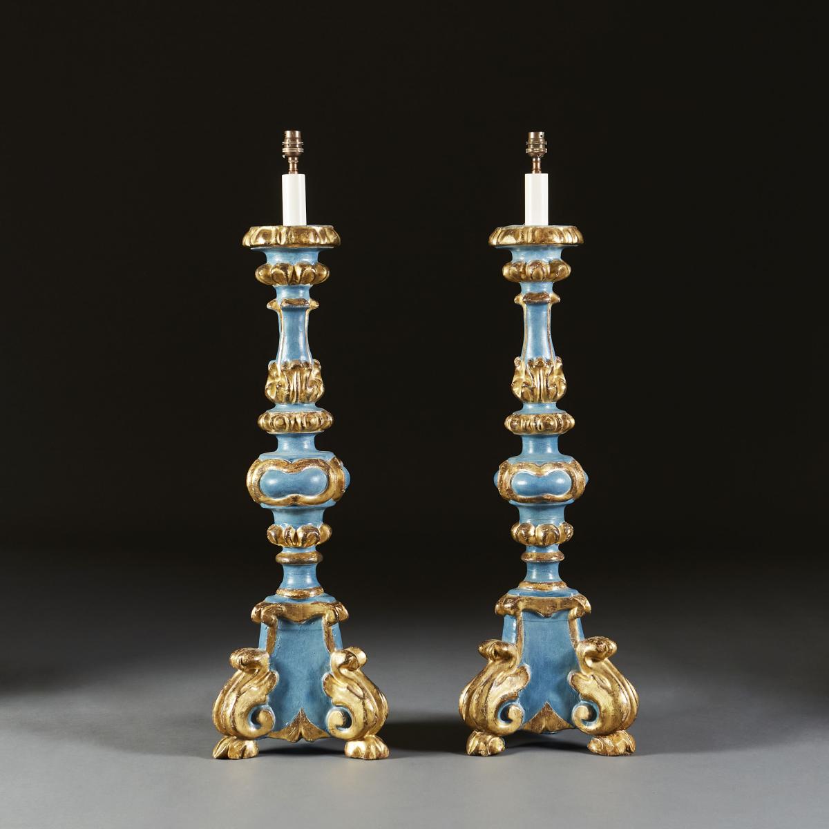 Overscale Pair of Painted Italian Candlestick Lamps