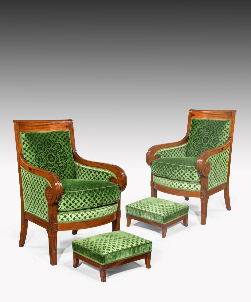 Pair of antique French Empire bergere armchairs