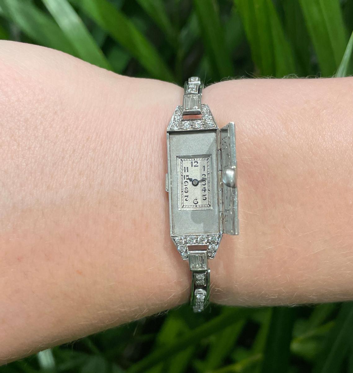 Art Deco Diamond Watch - hidden face circa 1935